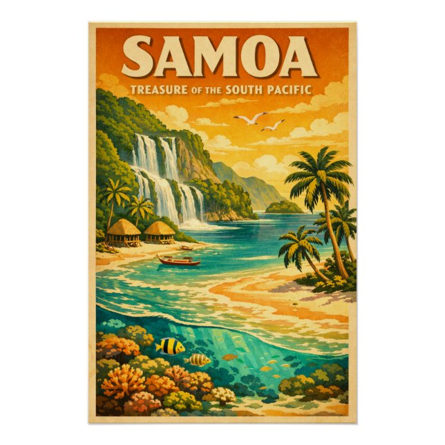 Póster Samoa, Pacífico Sul, em um clássico retrô (Frente)