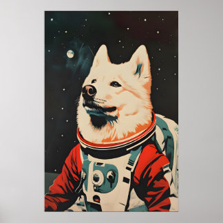 Poster Samoyed Astronaut Poster, Samoyed Retro Print