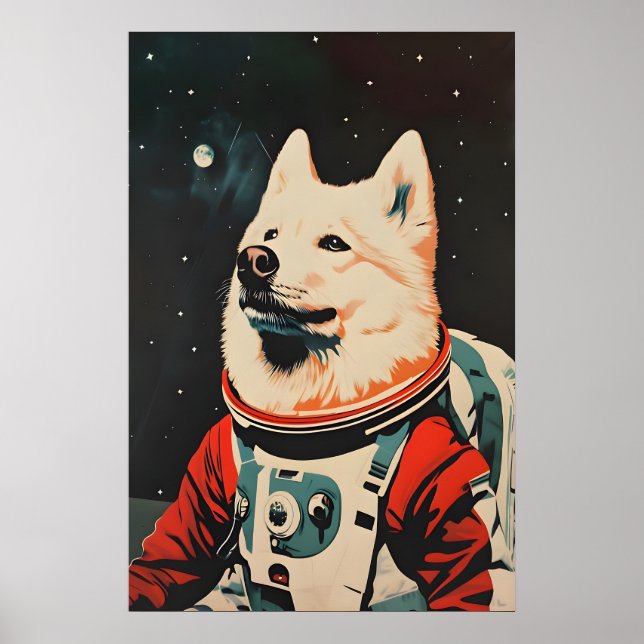 Poster Samoyed Astronaut Poster, Samoyed Retro Print (Frente)