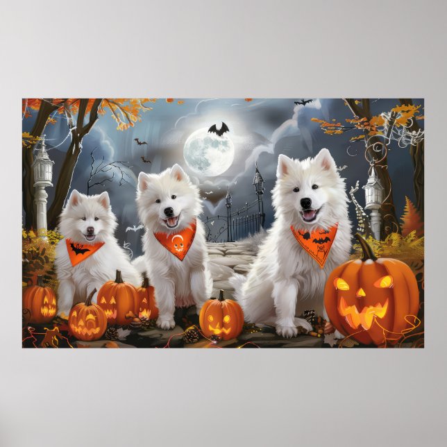 Poster Samoyed Halloween Assustador (Frente)