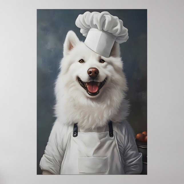 Poster Samoyed In Chefs Hat Poster, Pet Poster, Samoyed (Frente)