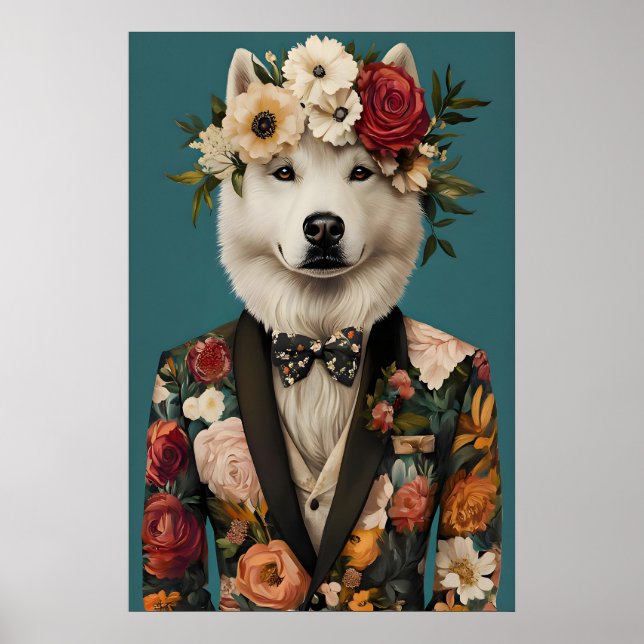 Poster Samoyed In Suit Poster, Samoyed Portrait, Samoyed (Frente)