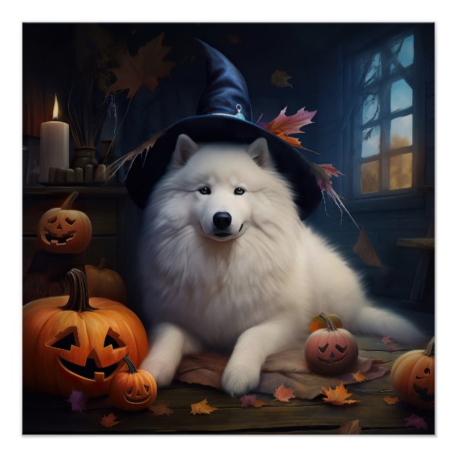 Póster Samoyed Pumpkins Halloween Scary (Frente)