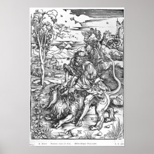 Póster Samson que massacra o leão, c.1496-98