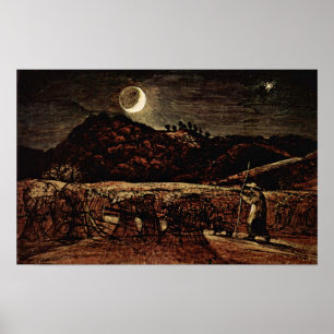 Póster Samuel Palmer - campo de milho no luar