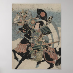 Poster Samurai a cavalo cerca dos 1800s adiantados