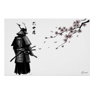 Póster Samurai and Sakura Art Print – Japanese Wall Poste