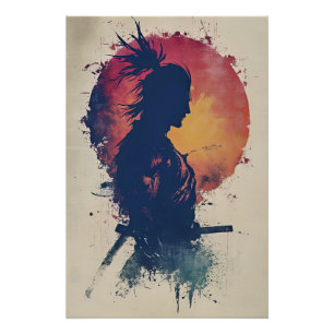 Póster Samurai at Sunset