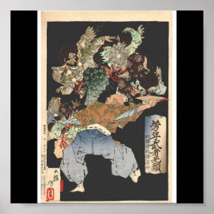 Poster Samurai atacado por Tengu, cerca de 1883