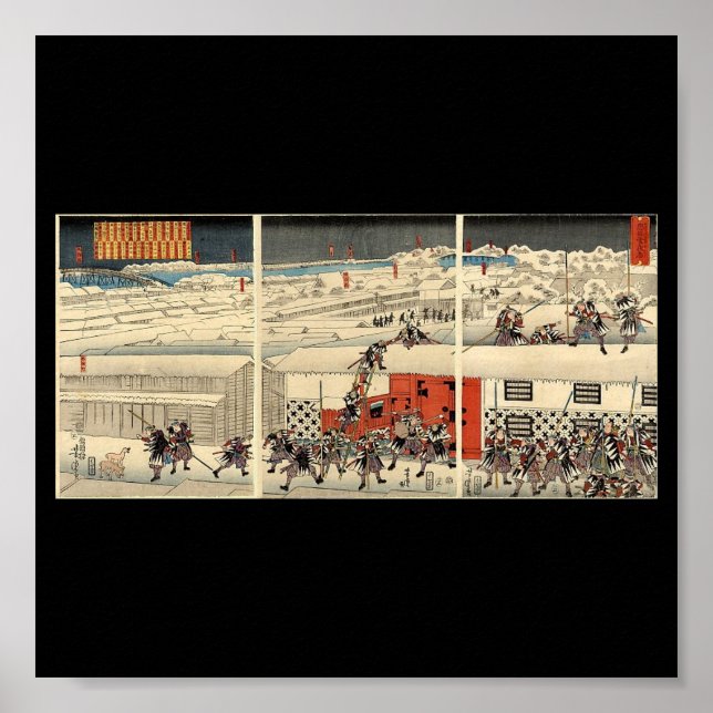 Póster Samurai atacando à noite na neve por volta de 1860 (Frente)