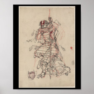 Poster Samurai bebendo Sake cerca de 1800