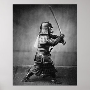 Póster Samurai blindado com espada e punhal em 1860