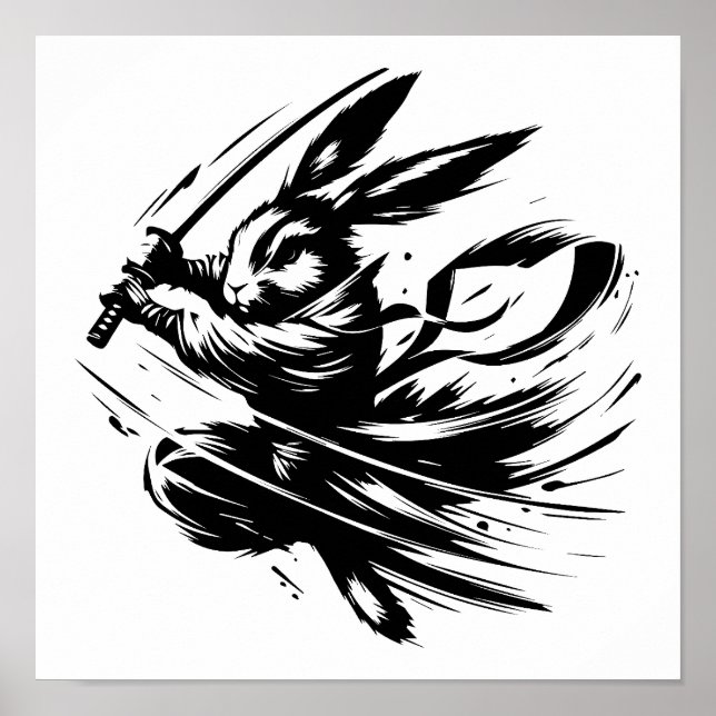Poster Samurai Bunny Black Ink Warrior Rabbit (Frente)