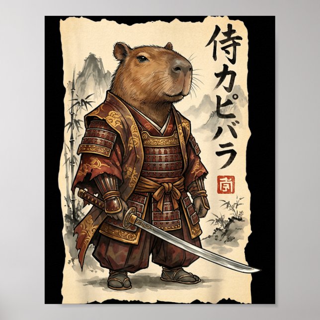 Poster Samurai Capybara Japanese Art Vintage Graphic Funn (Frente)