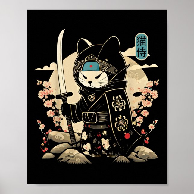 Poster Samurai Cat Tattoo Kawaii Ninja Cat _1 (Frente)