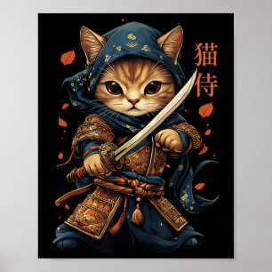 Poster Samurai Cat Tattoo Kawaii Ninja Cat W