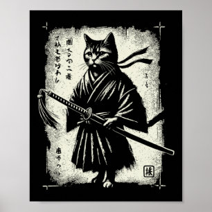 Poster Samurai Cat Ukiyo-e Warrior Art Graphic Sumi-e Cat