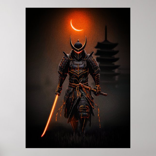 Poster Samurai Ciberpunk Guerreiro Futurista (Frente)
