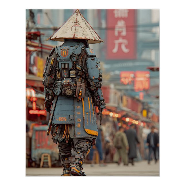 Póster Samurai Ciborgue Mecha Chapéu Cônico (Frente)