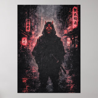 Poster Samurai Demônio Oni Urbano, Arte de Anime Japonês