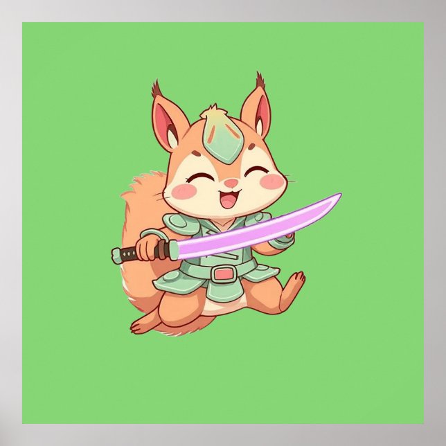 Poster Samurai Esquilo Kawaii. (Frente)