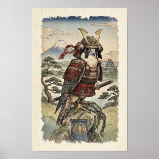 Poster Samurai Falcão Ukiyo-e - Ave de Rapina Japonesa