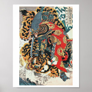 Poster Samurai Fighting a Tiger, Kuniyoshi, Ukiyo-e