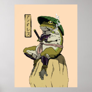 Pôster Samurai Frog Impressão em Tela Falsa Acríli