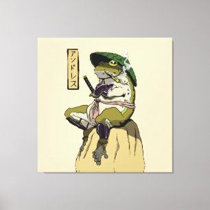 Pôster Samurai Frog Impressão em Tela Falsa Acríli