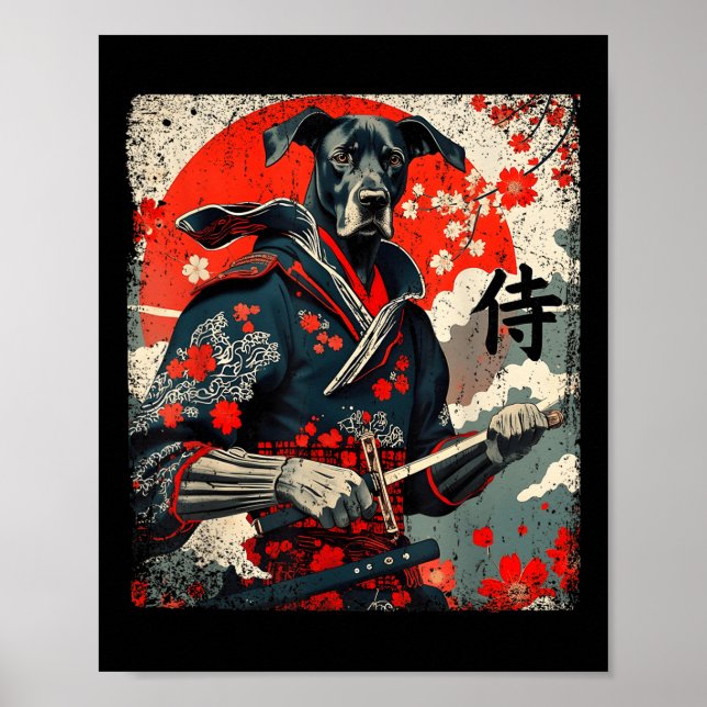 Poster Samurai Great Dane Tattoo Kawaii Ukiyo-e (Frente)