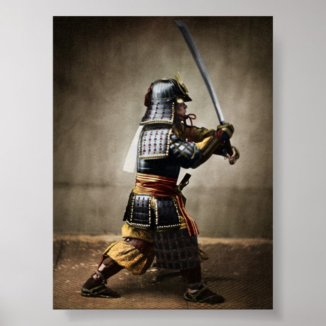Poster Samurai japonês em Armor com Katana (Frente)