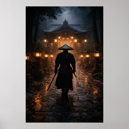 Poster Samurai Japonês - Tema Escuro