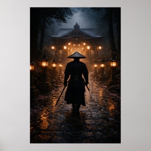 Poster Samurai Japonês - Tema Escuro
