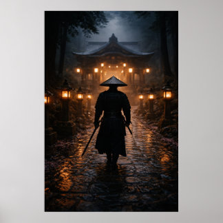 Poster Samurai Japonês - Tema Escuro