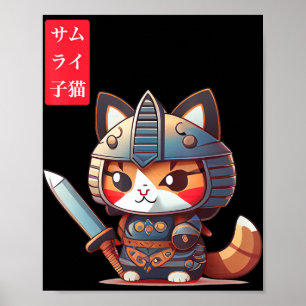 Poster Samurai Kitten Kawaii Arte Japonesa para o Anime L