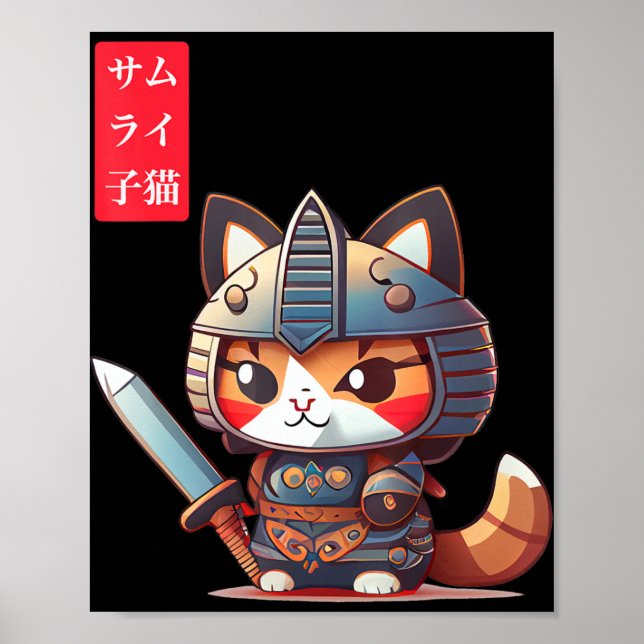 Poster Samurai Kitten Kawaii Arte Japonesa para o Anime L (Frente)