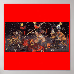 Póster Samurai na guerra, cerca de 1800's