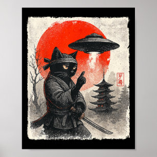 Poster Samurai Ninja Cat Warrior Ufo Anime Japonês presen