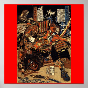 Póster Samurai no combate, cerca de 1800's