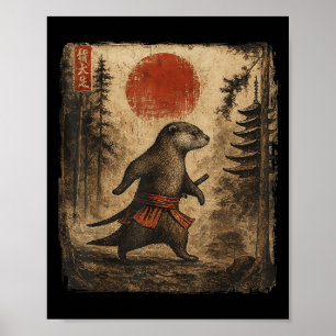 Poster Samurai Otter Japonês Vintage Engraçado Presente G