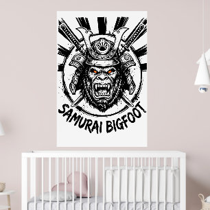 Poster Samurai Pé Grande: Arte Sasquatch Guerreiro Japonê