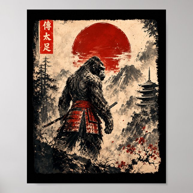 Poster Samurai Pé-grande Gráfico Engraçado Japonês Vintag (Frente)