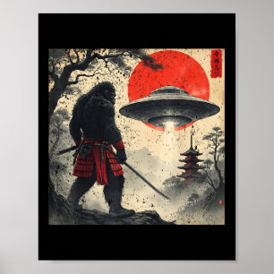 Poster Samurai Pé Grande Ufo Japonês Gráfico Vintage Ukiy