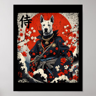 Poster Samurai Pitbull japonês Tattoo Kawaii Ukiyo-e Nin