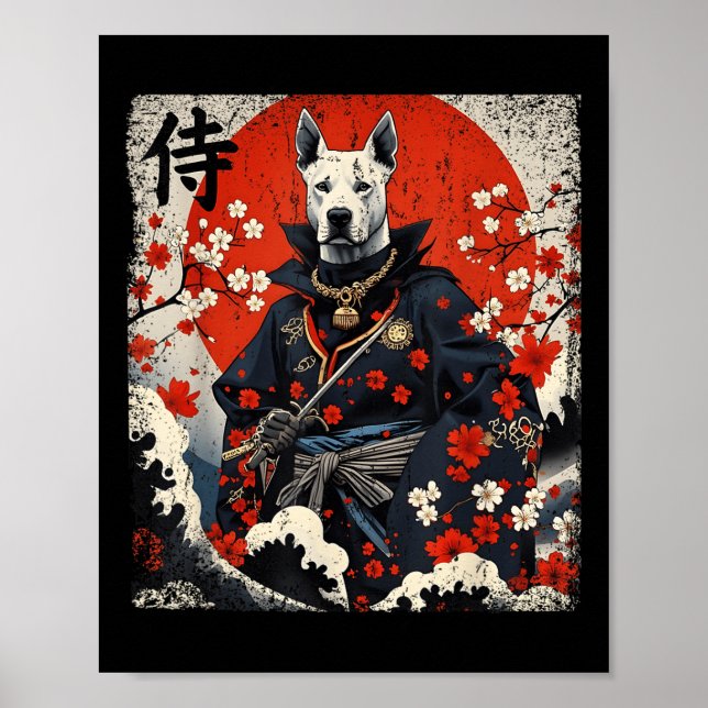 Poster Samurai Pitbull japonês Tattoo Kawaii Ukiyo-e Nin (Frente)