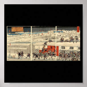 Póster Samurai que ataca na noite na neve cerca de 1860
