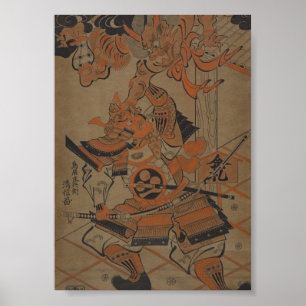 Póster Samurai que luta um demónio cerca de 1711