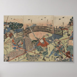 Póster Samurai que usa duas espadas cerca de 1810