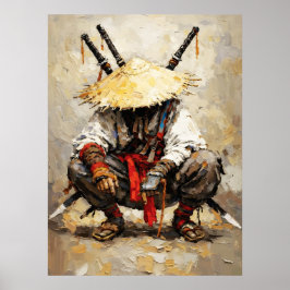 Poster Samurai Resting Palette Knife Orange Impasto