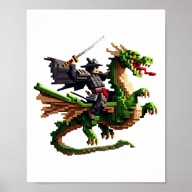 Poster Samurai Riding Dragon Character Gaming Design Bloc (Frente)
